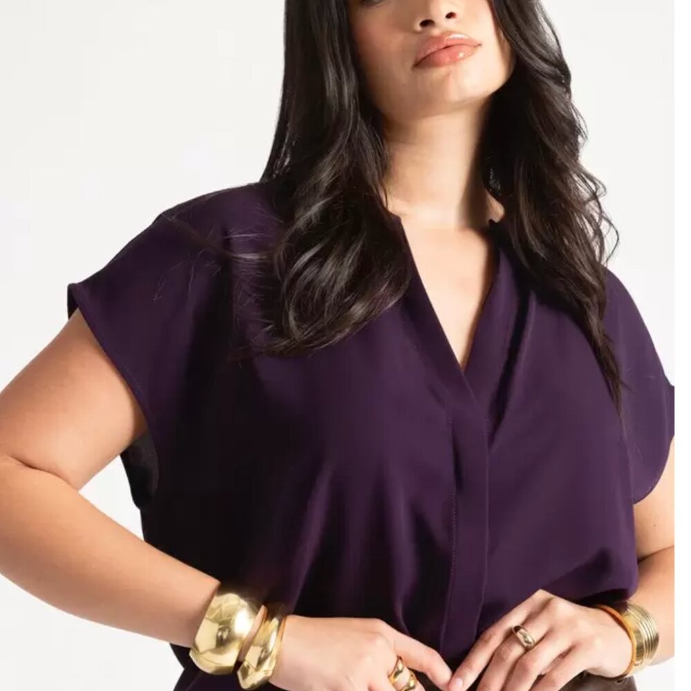 Eloquii Deep Plum V-Neck Blouse